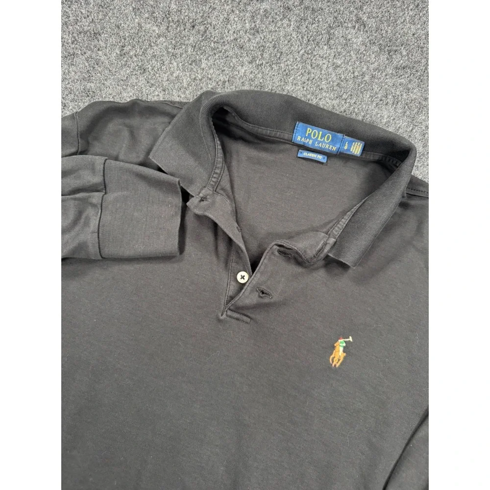Polo Ralph Lauren Classic Fit Polo Shirt Black Long Sleeve Pony Mens L 22.5x27